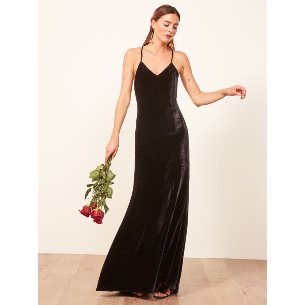 REFORMATION Rimini Black Velvet Dress